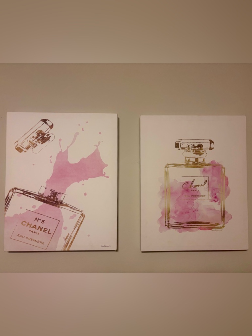 CHANEL Pink Perfume Bottle Art Prints - Pair